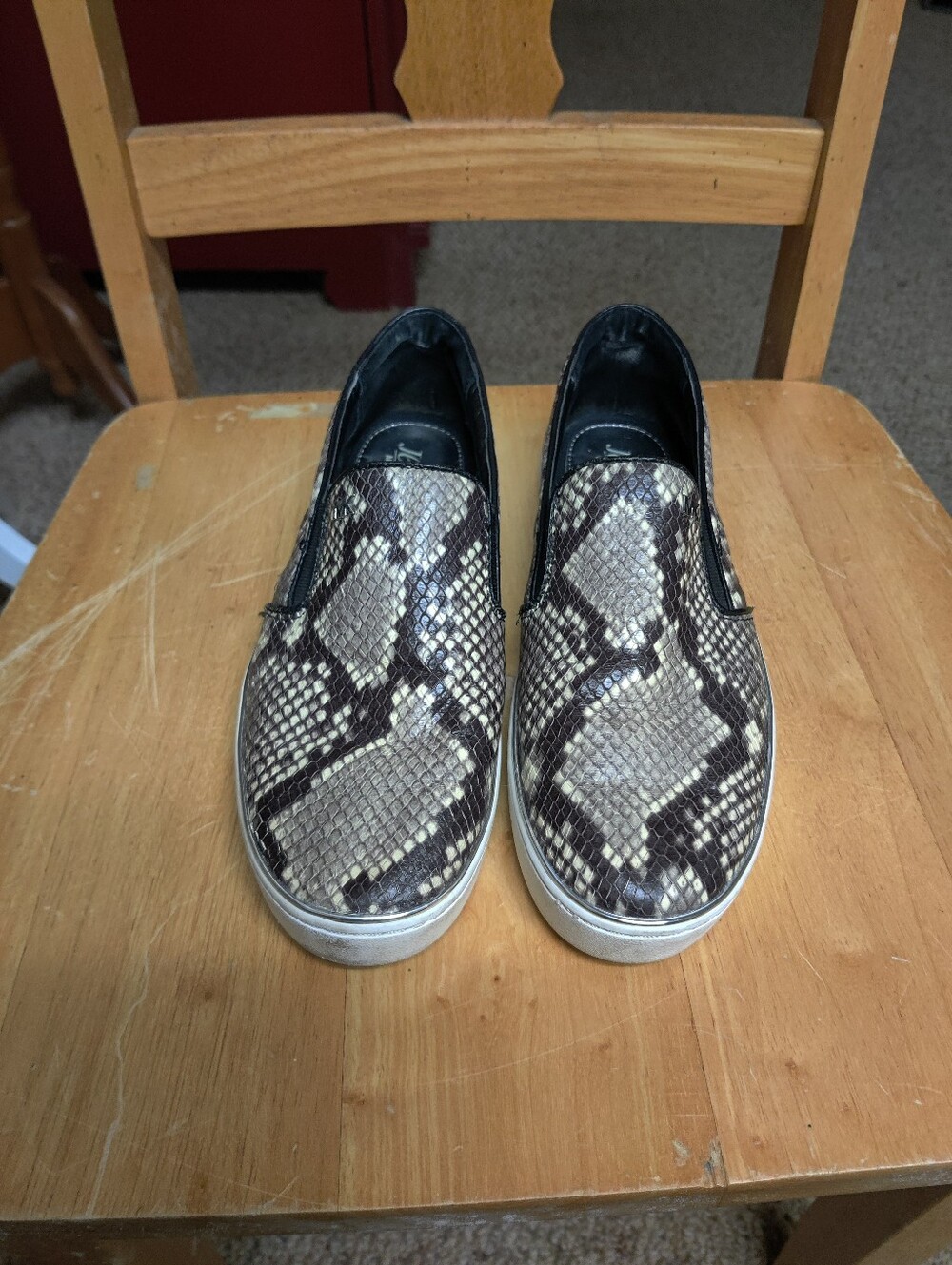 Michael Kors Snake Embossed Slip-On Shoes - Black & Cream, Size ,9